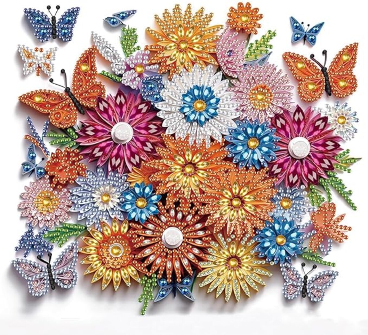 5D Flower & Butterfly Diamond Painting Kit - Special Shaped Crystal Rhinestone Art for Adults & Beginners - 12x12 Inch DIY Floral Diamond Embroidery - Sparkling Wall Decor Craft Gift